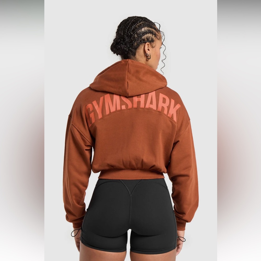 Gymshark Rust Brown Cropped Hoodie with Logo